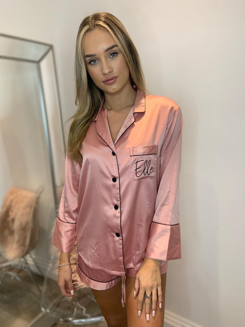 Light Pink Personalised Long Sleeves and Shorts Pyjamas - HoorayDays