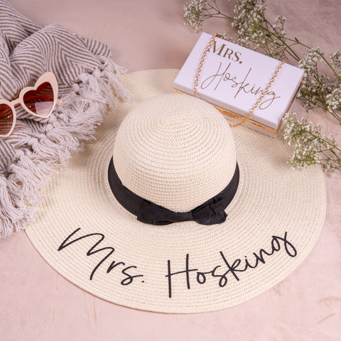 Personalised White Thick Ribbon Floppy Beach Hat - HoorayDays