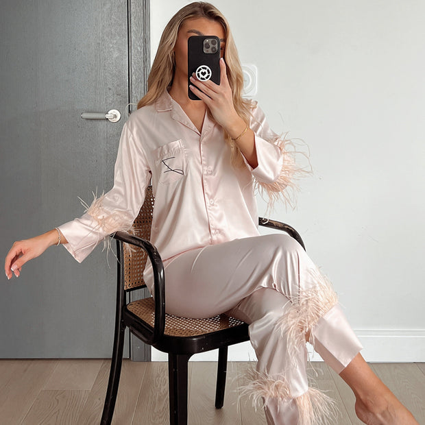 Champagne Feather Pyjamas Long Sleeves and Trousers - HoorayDays