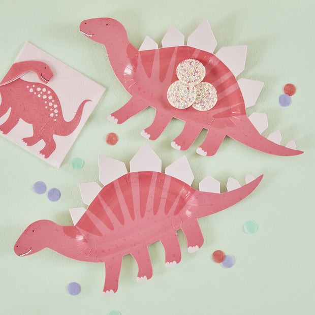 8 Pink Shaped Dinosaur Sweet Treat Plate - HoorayDays