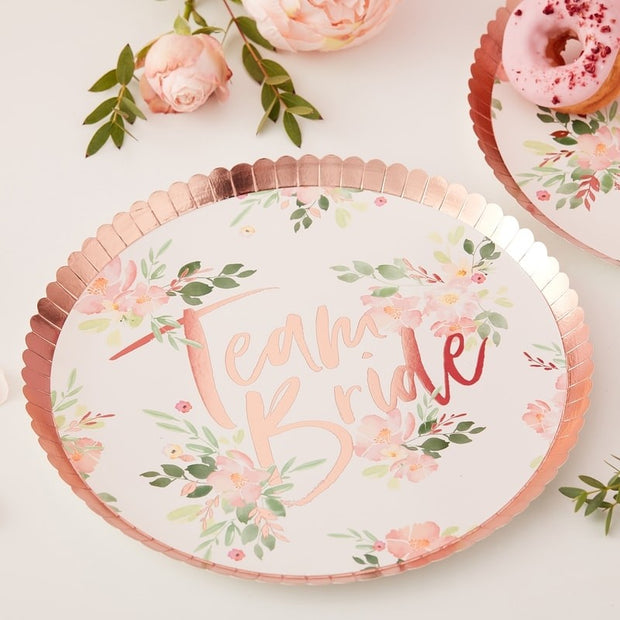8 Team Bride Floral Plates - HoorayDays