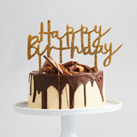Gold Happy Birthday Cake Topper - HoorayDays