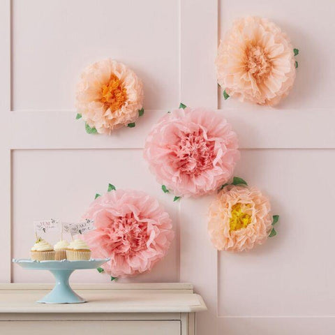 6 Blush Pink Peach Tissue Flowers - HoorayDays