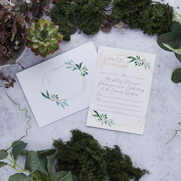 25 Botanical Gold Evening Wedding Invitations - HoorayDays