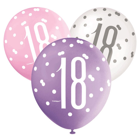 6 Pink Purple 18th Birthday Balloons - HoorayDays