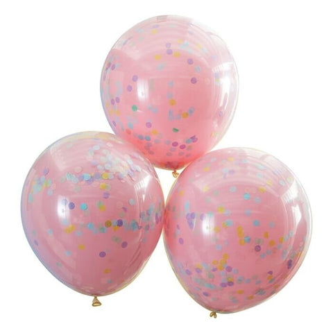 3 Large Pastel Pink Confetti Balloons - HoorayDays