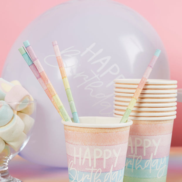 20 Pastel Rainbow Paper Party Straws - HoorayDays