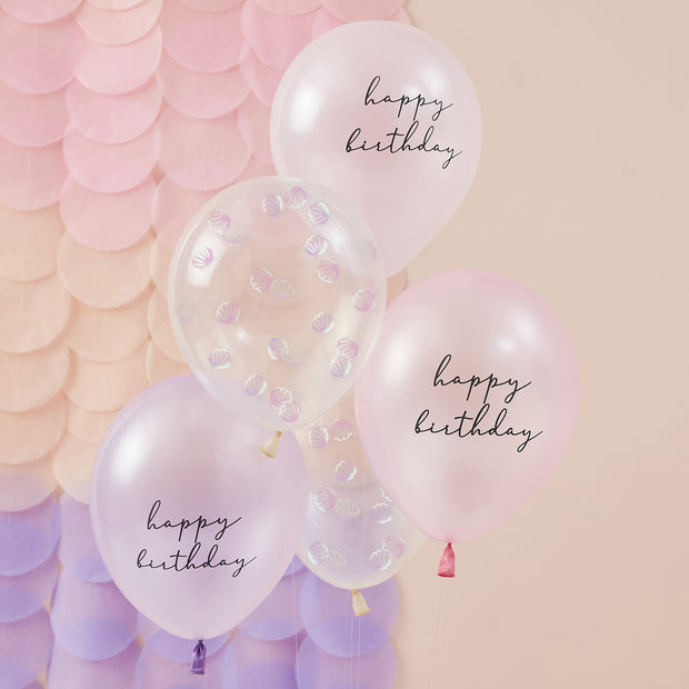 Pearlised Pink & Shell Confetti Balloon Bundle - HoorayDays