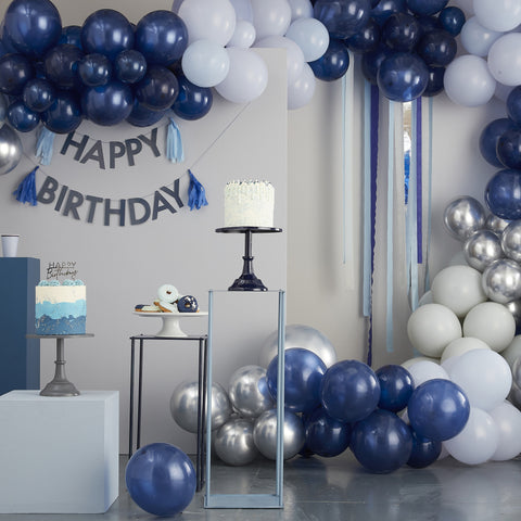 Double Layered Navy and Silver Confetti Balloon Bundle - HoorayDays