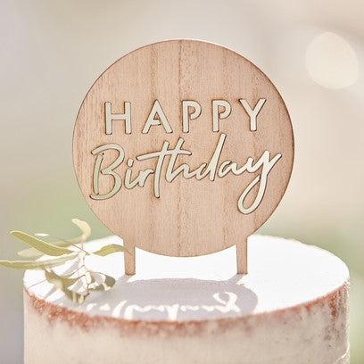 Wooden Happy Birthday Cake Topper - HoorayDays