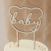 Wooden Teddy Bear Baby Shower Cake Topper - HoorayDays